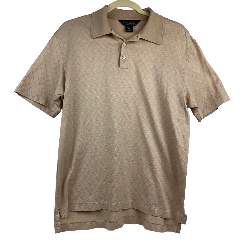 Brooks Brothers Men's Beige Argyle Performance Knit Cotton Polo Size Small